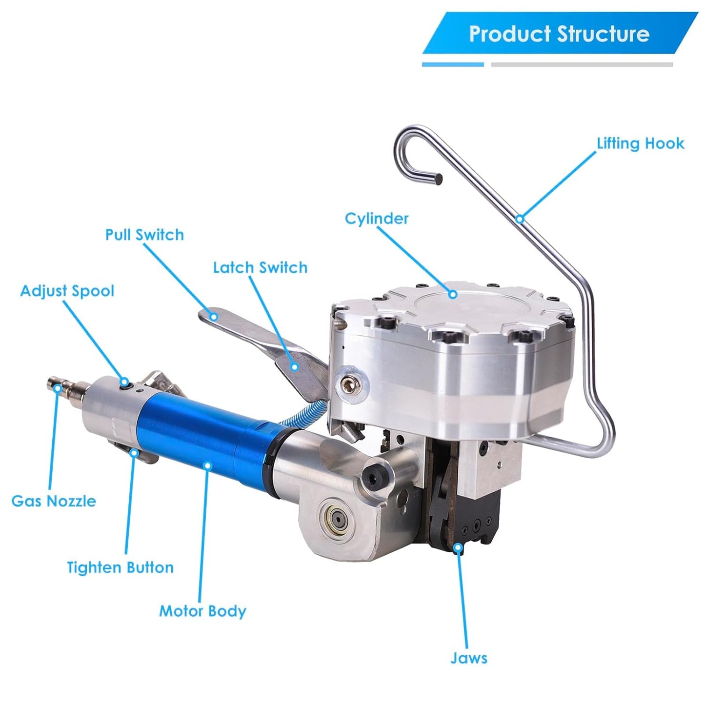 Pneumatic Steel Strapping Machine Metal Packing Banding Tool for 3/4' (19mm) Heavy Duty Sealless Bander Combination Tensioner Tools