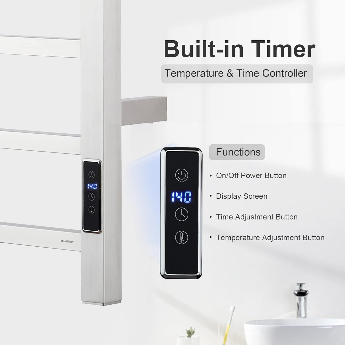 Electric Towel Warmer - Wall Mounted Bathroom Heated Towel Rack, Plug-in Design & Brushed Stainless Steel Finish (Square Brushed with Timer ETW13CS, 6 Bar) Brushed With Timer 6 Bar