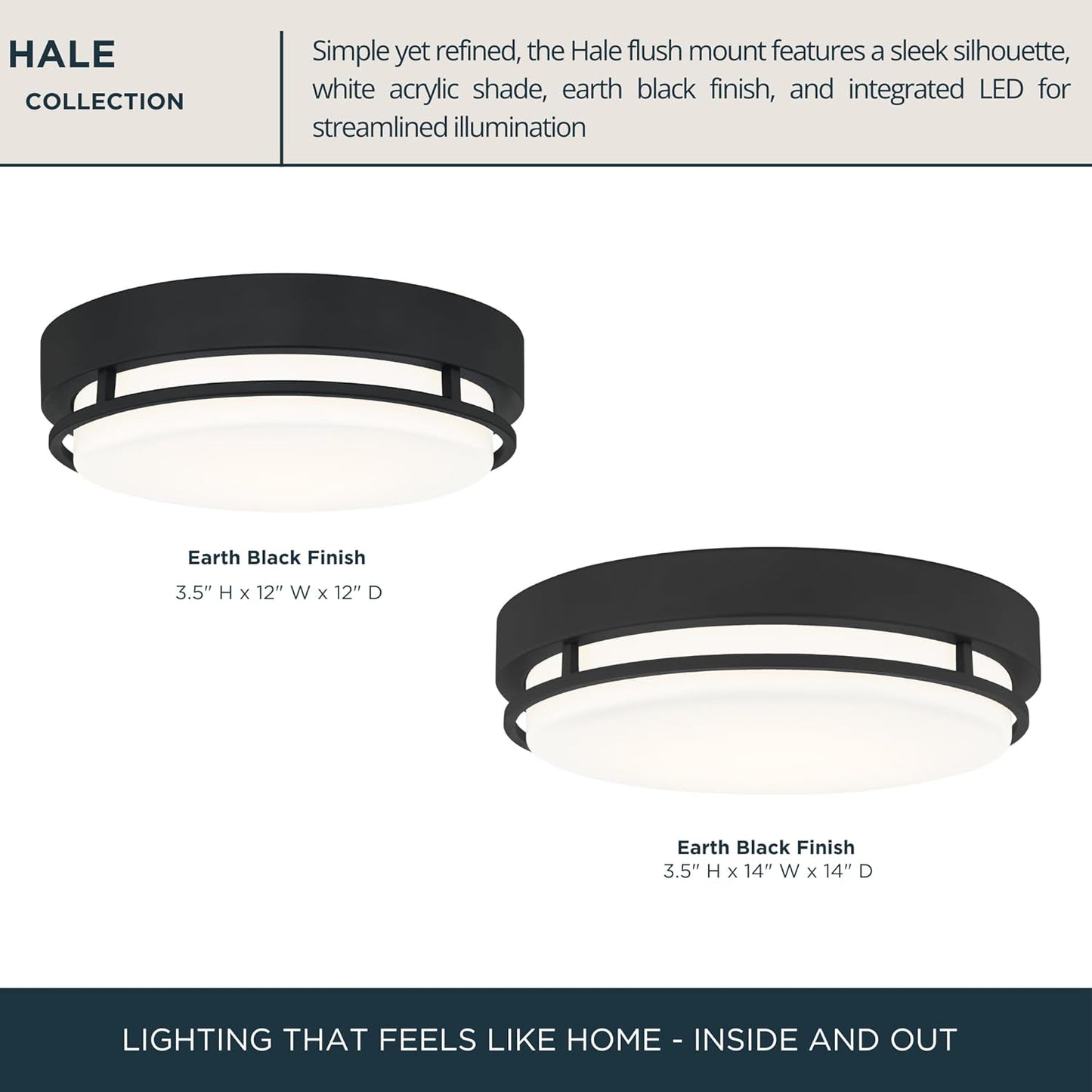Hale Integrated LED Flush Mount Light, 14-Inch Earth Black Ceiling Fixture, Modern Low Profile Lighting for Hallway, Kitchen, Bedroom 14" W