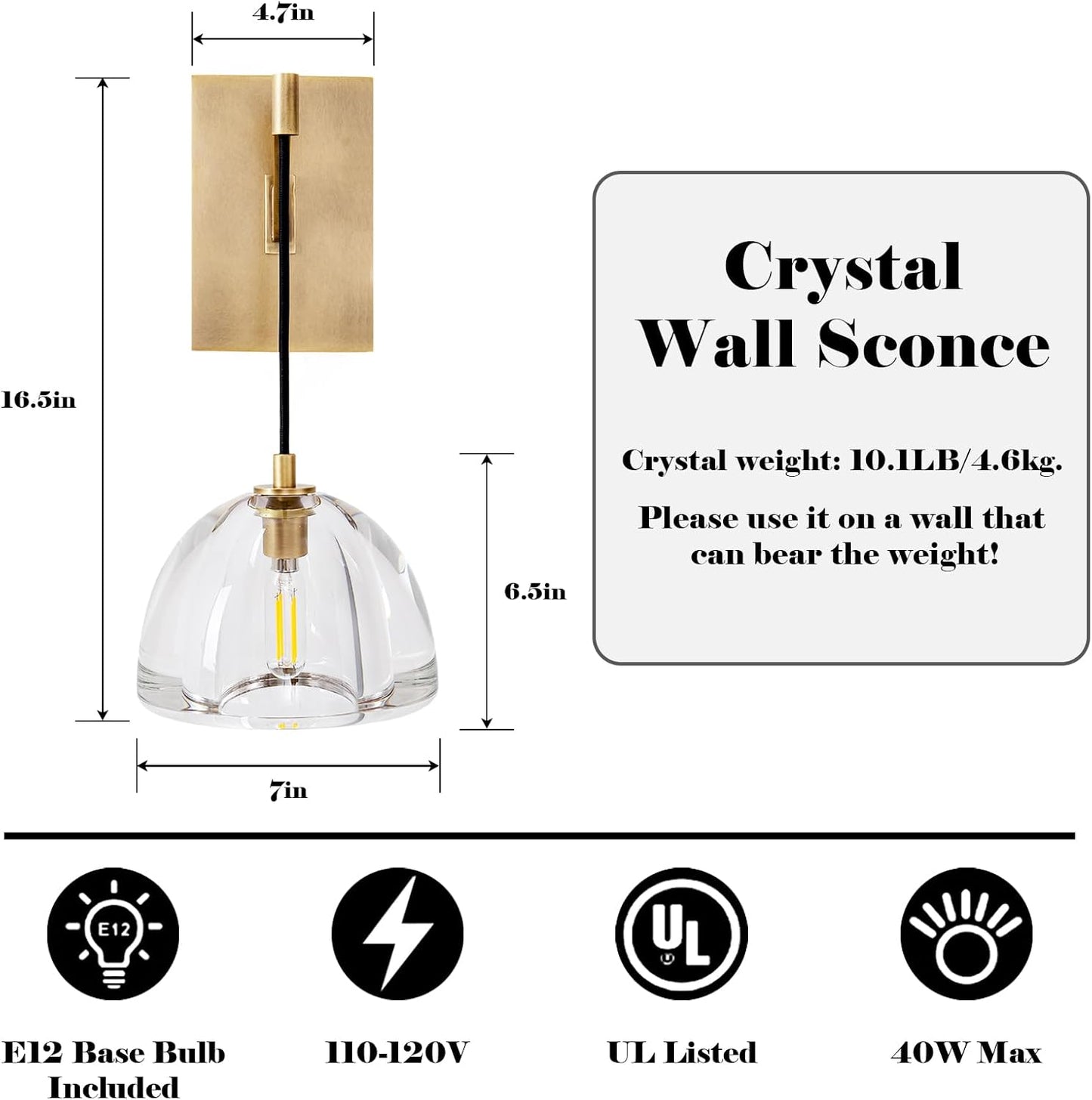 Plsintly Gold Wall Sconce, Modern Crystal Wall Sconce Wall Decor, Elegant Wall Sconce Wall Lighting, Brass Wall Sconce Light- Luxury Gold Wall Sconce