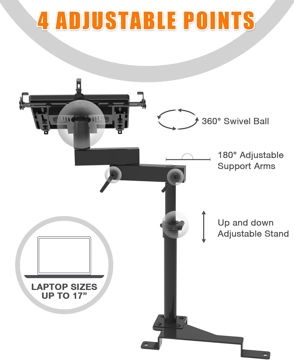 MELIPRON Vehicle Laptop Mount Fit for Ford F150 250 350 Truck Laptop Stand Holder for Passenger Seat Fit Laptops Up to 17&#34;