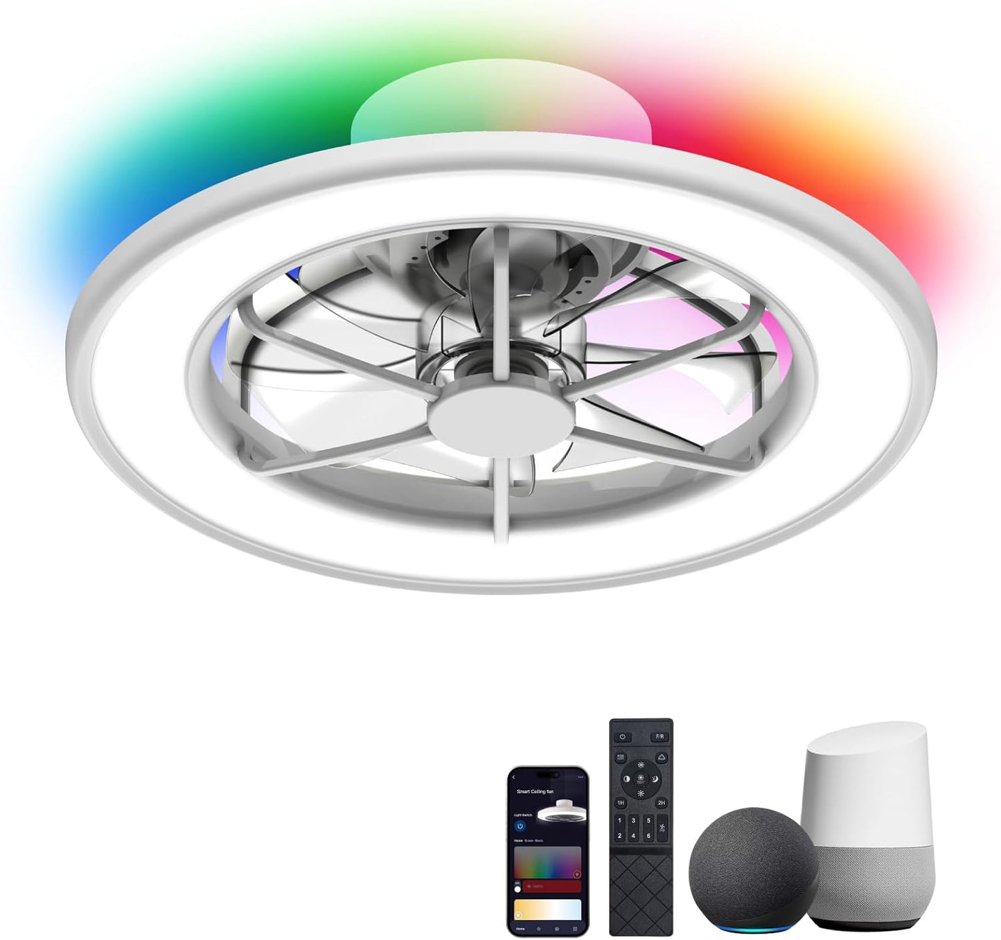 ocioc Low Profile Ceiling Fans with Lights,18 in Smart Ceiling Fans with Alexa/Google Assistant/App Control Color Changing LED-RGB Back Ambient Light