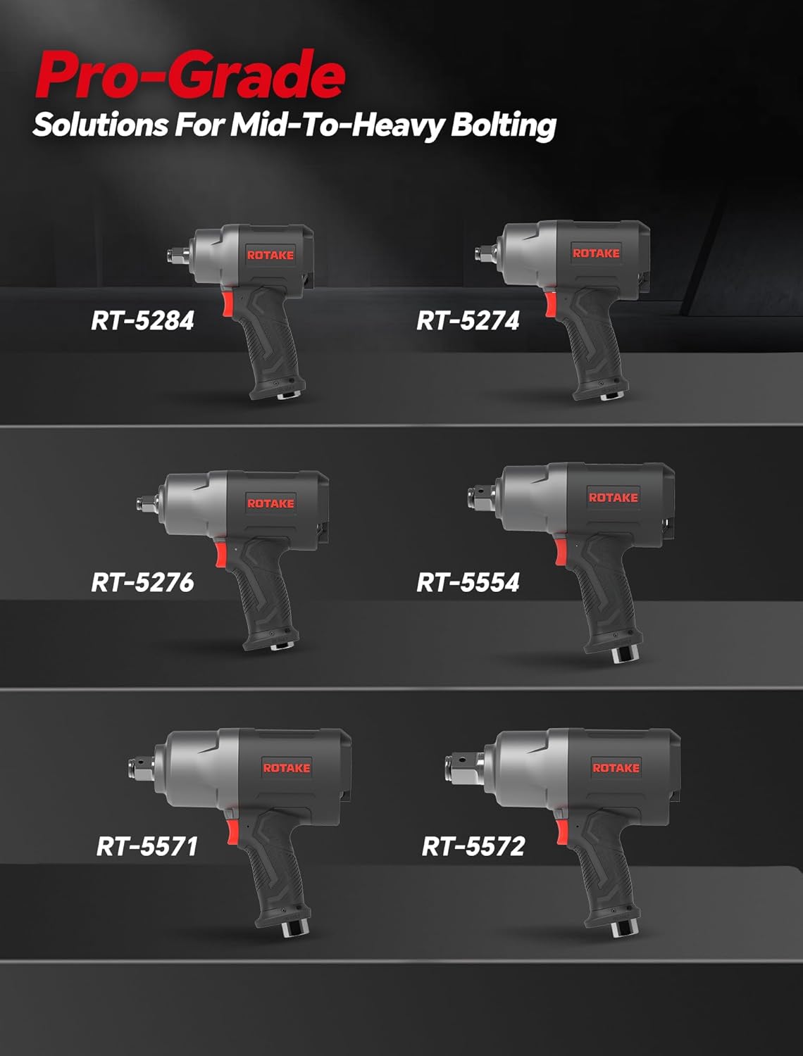 ROTAKE RT-5276 1/2" Air Impact Wrench High Torque, 1400 Ft-Lbs Heavy Duty Pneumatic Impact Gun, Twin Hammer Air Tools for Professional Mechanics, Car & Light Truck Tire Removal