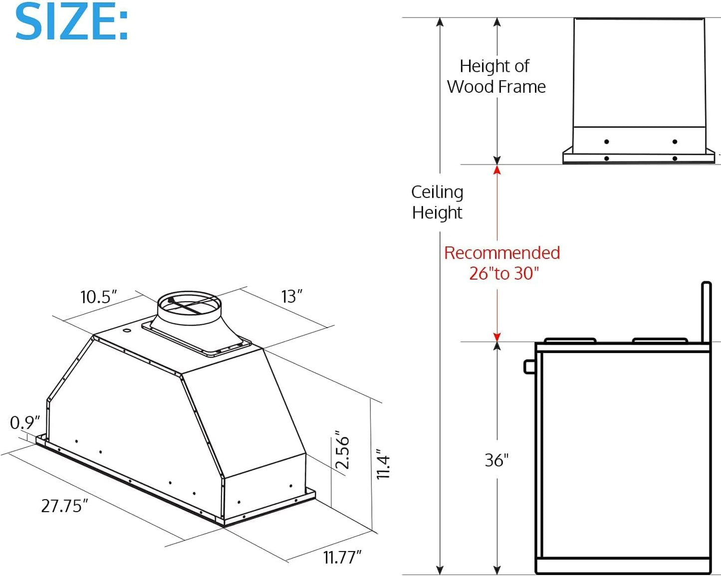 IKTCH 27.75 inch Insert Range Hood, 900 CFM Ducted/Ductless Convertible Duct, Stainless Steel Kitchen Vent Hood with 4 Speed Gesture Sensing&Touch