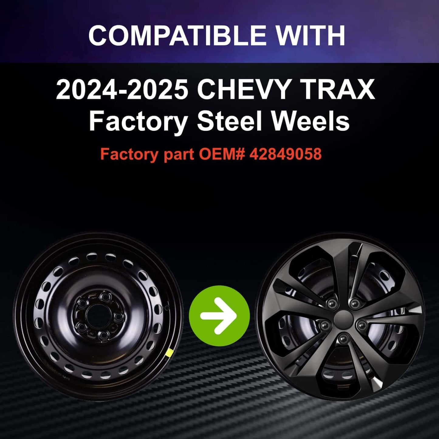 17-Inch Hubcaps Compatible with Chevy Trax LS 2024–2026 | Easy Snap-On ABS Hubcaps | Stylish OEM Replacement for Factory Steel Wheels；Set of 4 Wheel Covers (Black)