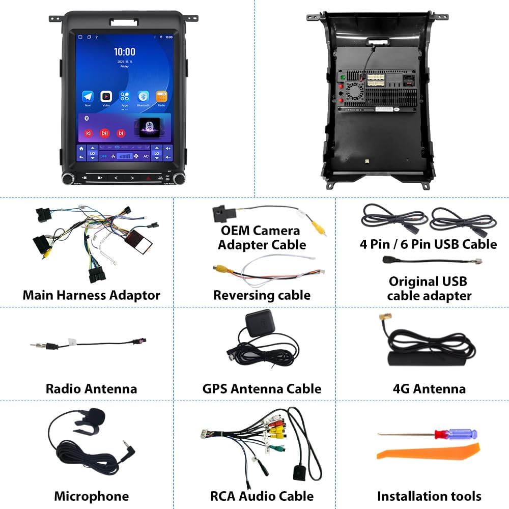 12.1" T-Style Android 15 Car Radio for Ford F150 2013-2014, 8-Core CPU 4GB+64GB with 4G SIM | Wireless Carplay & Android Auto | GPS | WiFi Bluetooth | FM AM RDS | SWC | DSP