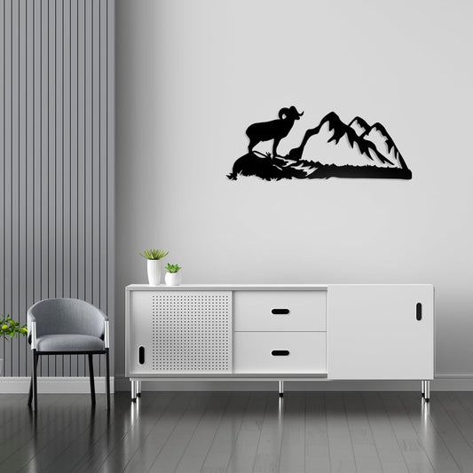METALPLEX Big Horn Sheep Metal Wall Art - Durable And Rust-free Indoor & Outdoor Aluminum Composite Wall Decor - Home Decor Wall Art For Living Room And Bedroom Decorations - Black (36"x 15")