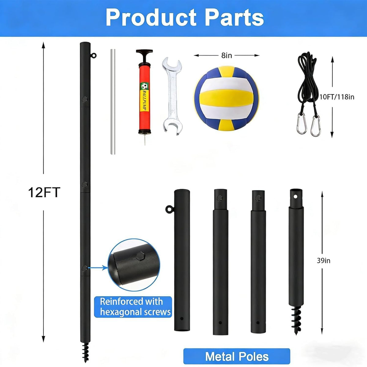 Tetherball Pole Set for Adults, Family and Dogs with Ball & Rope, Heavy Duty Portable Outdoor Game for Backyard, Lawn, Sand and Beach