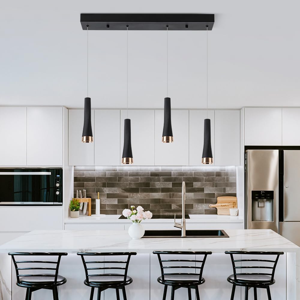 ROYAL PEARL 4 Heads Island Pendant Lights 20W 2500lm for Kitchen Modern Pendant Lights Kitchen Island Black for Office Di