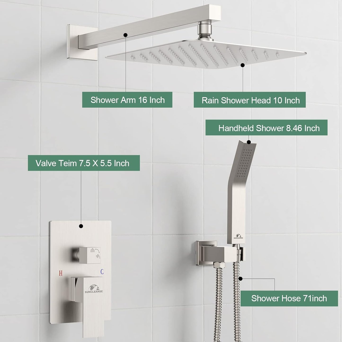 Rain Shower Faucet System Set: Rainfall Shower Faucets Sets Complete Shower Combo Set, Wall Mounted Modern Luxury Shower Systems with Rain Shower and