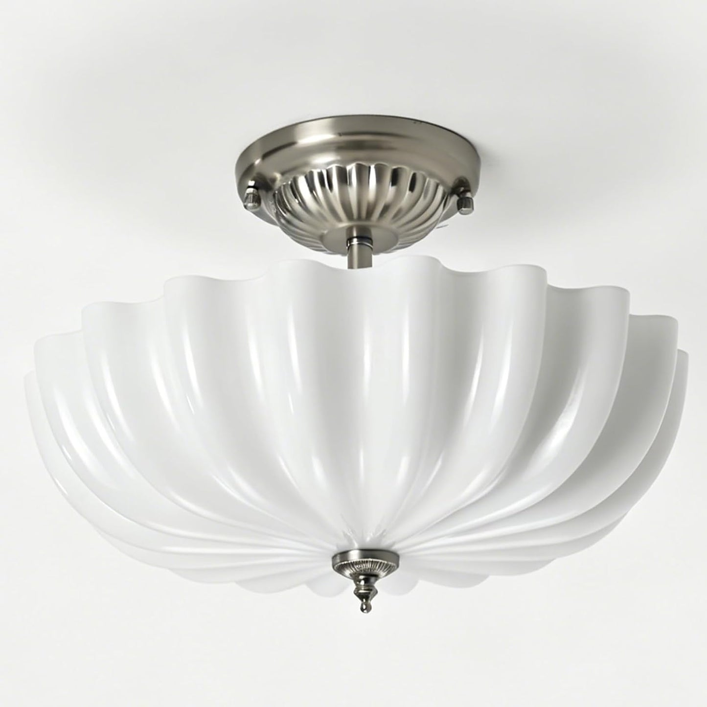 15.75-Inch Brushed Nickel Semi Flush Mount Ceiling Light Milk Glass Lampshade Fixture Mid Century Modern 4-Light (Dimmable 4 Bulb is Included) for Hallway Bedroom Foyer Entryway Kitchen Satin Nickel