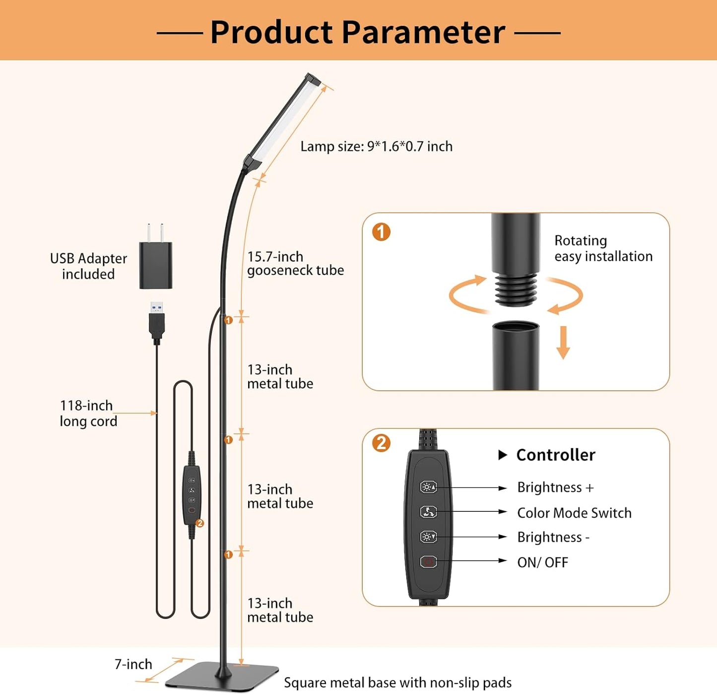 iFalarila Floor Lamp, Reading Lamps Floor Standing [120 LEDs with 3 Color Mode 3000K-6000K & 10 Brightness Setting] Dimmable Desk Light with Flexible