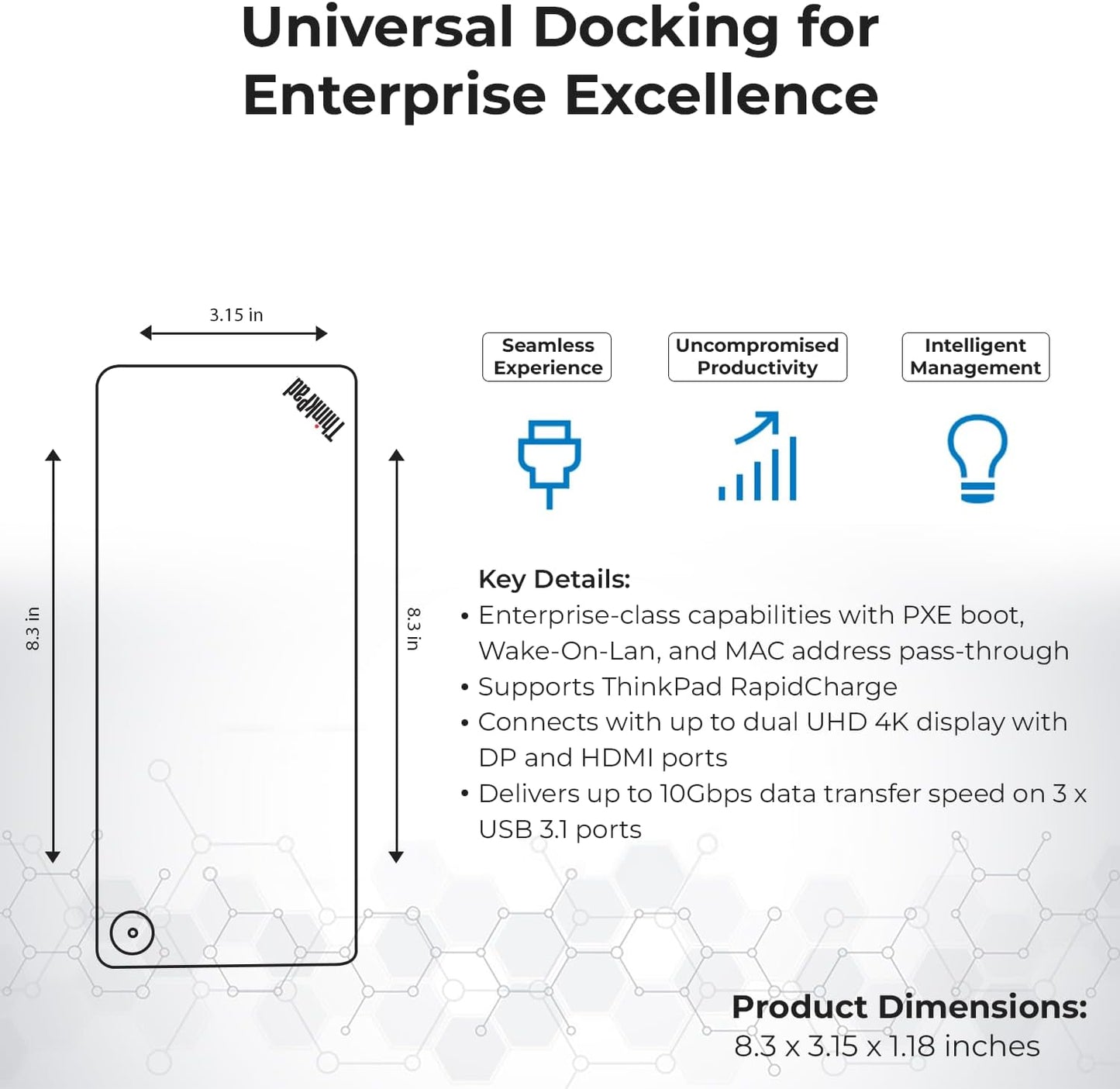 ANYHDD Lenovo Dock Bundle Hybrid USB-C with USB-A US (40AF0135US) - 135W Power Adapter + HDMI Cable + DisplayPort Cable + USB-C Cable + Microfiber