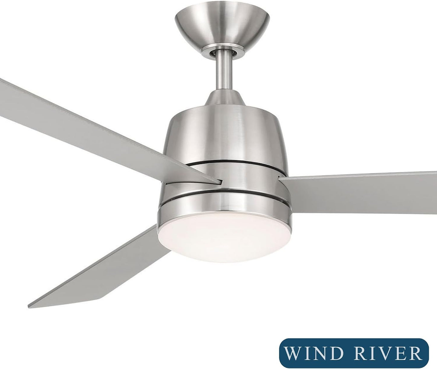 Wind River WR1520N Joplin 52 Inch Indoor Ceiling Fan | 1007 Lumens Integrated LED 3000K | Satin Nickel Finish with Silver Blades | Dual Wall Control | 3 Speed AC Motor | Manual Reverse
