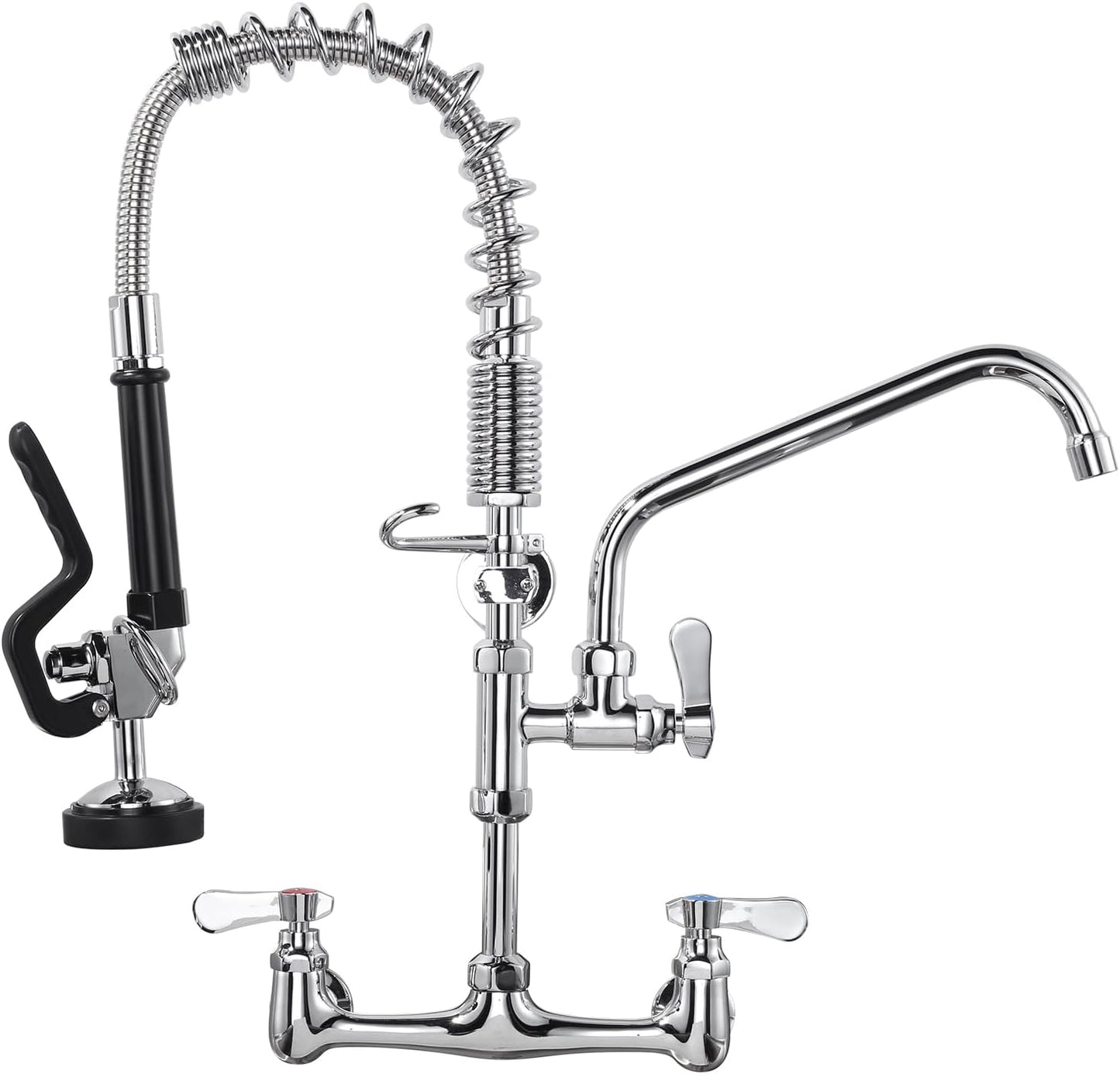 ALEASHA 25 Inches Commercial Faucet with Sprayer, Commercial Sink Faucet with 8 Inches Adjustable Center, Commercial Wall Mount Faucet with 9.6