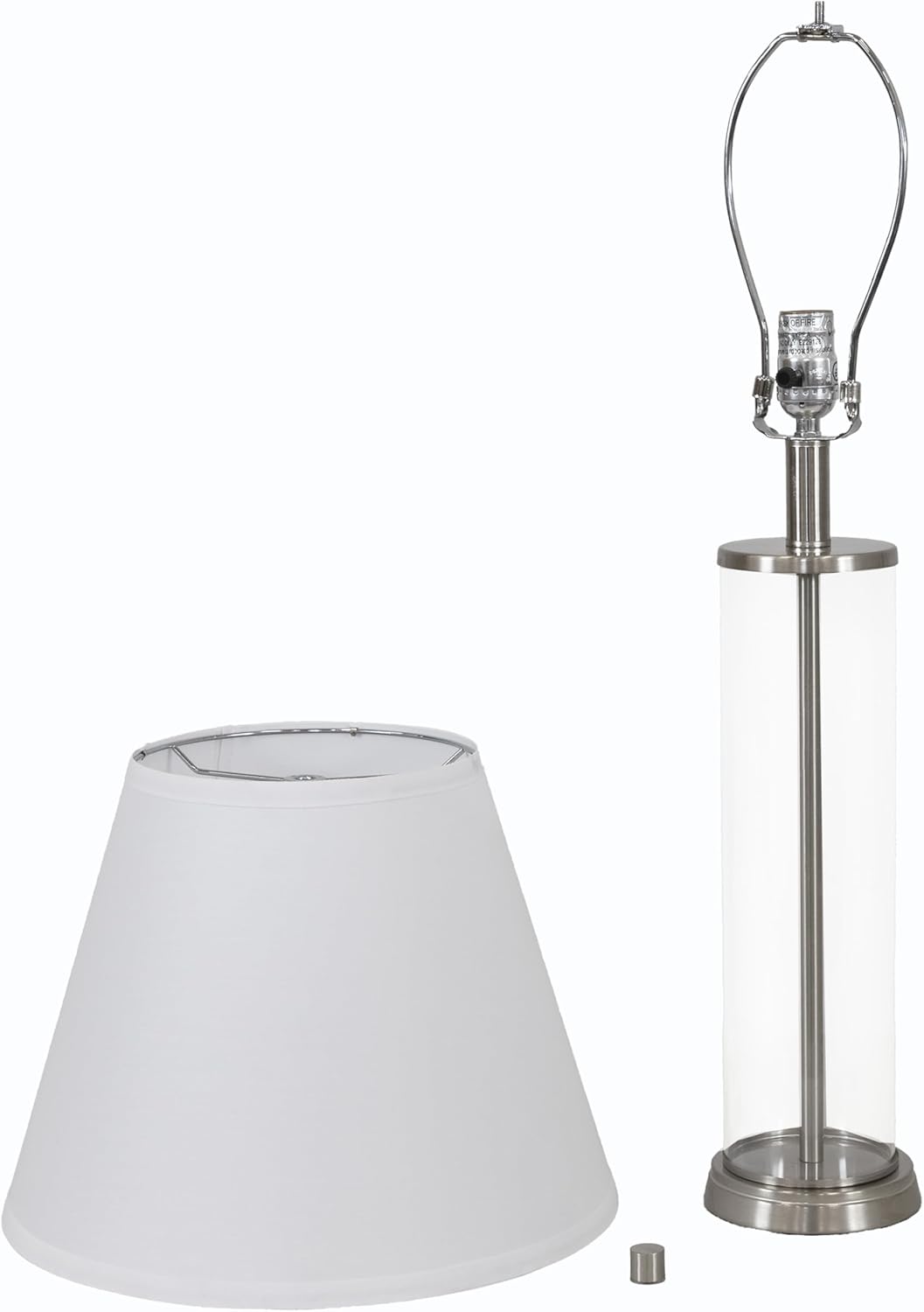 Cylinder Glass Table Lamp Set of 2 with Shade - 27.5' H - Indoor Modern Accent Lamps with Clear Base - Plug-in Electric