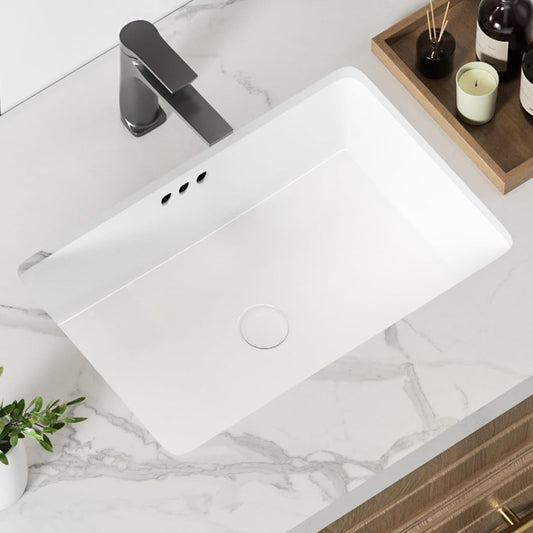 Modern White Porcelain Bathroom Sink - 20'x14' Rectangular Undermount Ceramic Vanity Sink with Overflow