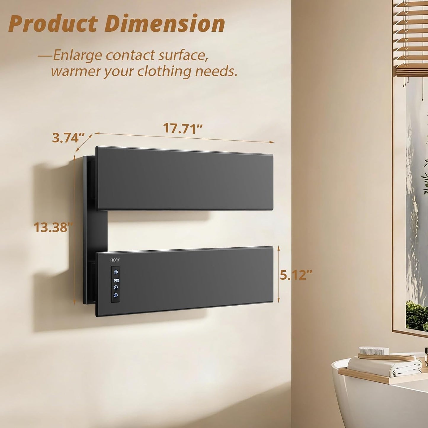 Heated Towel Racks for Bathroom, 2 Bar Large Towel Warmer Rack, Matt Black | Heated Towel Rack| Built-in Timer&Temp Control| Hard-Wired/Plug-in| Aluminum| Small-Sized Bathroom Matte Black