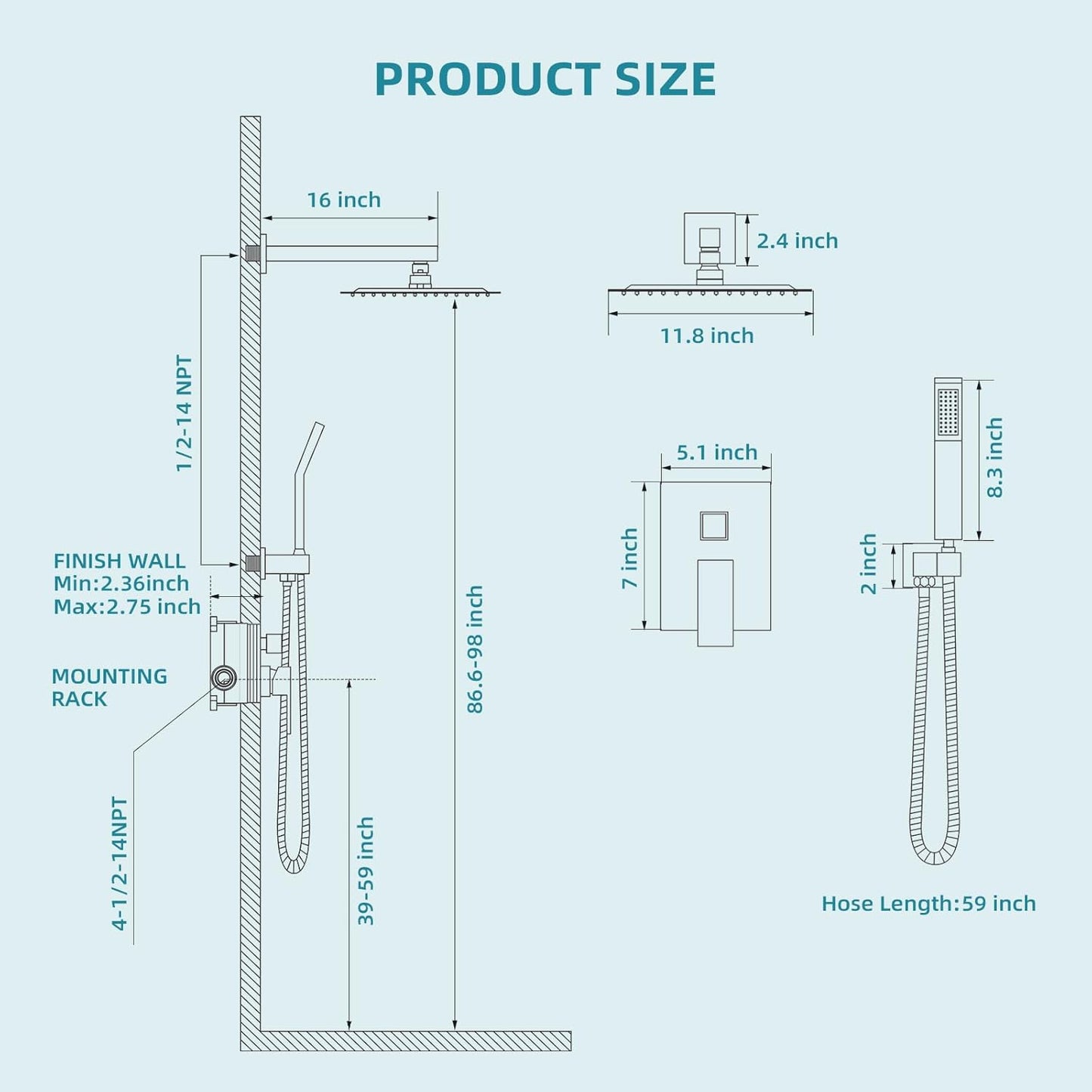 Shower System, GAJINA Shower Faucet Set Rain Shower System with High Pressure 12 Inch Rain Shower Head with Handheld Sprayer, Wall Mounted Bathroom