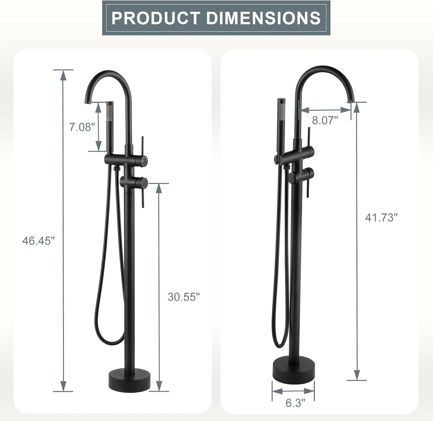 Freestanding Tub Filler Faucet, Floor Mount Matte Black Bathtub Faucet with Single Handheld Shower for Bathroom, Brass Shower Tub Faucet Set