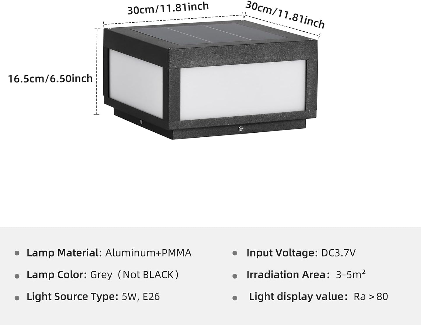 Solar Pillar Light Outdoor,Modern Post Light Dusk to Dawn IP65 Waterproof Solar Column Cap Lights LED 3000K Deck Lantern La