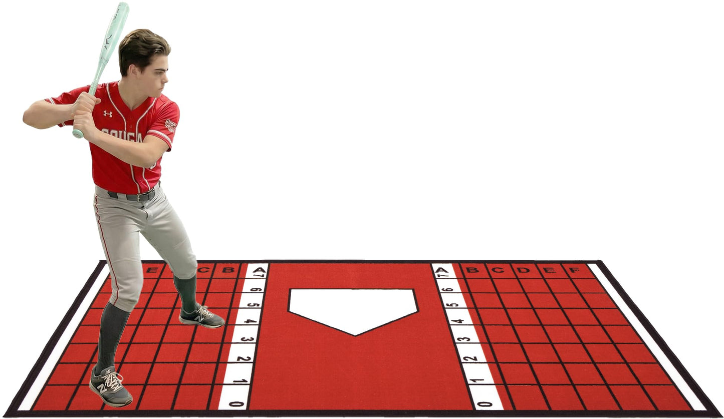 Baseball Hitting Mat, 7mm Thickened, Anti-Curl Reinforced Edge Wrapping Batting Mat with Grid Alignment, Anti Slip TPR Base, Home Plate Mat for Garage Backyard, 6.5x4 ft