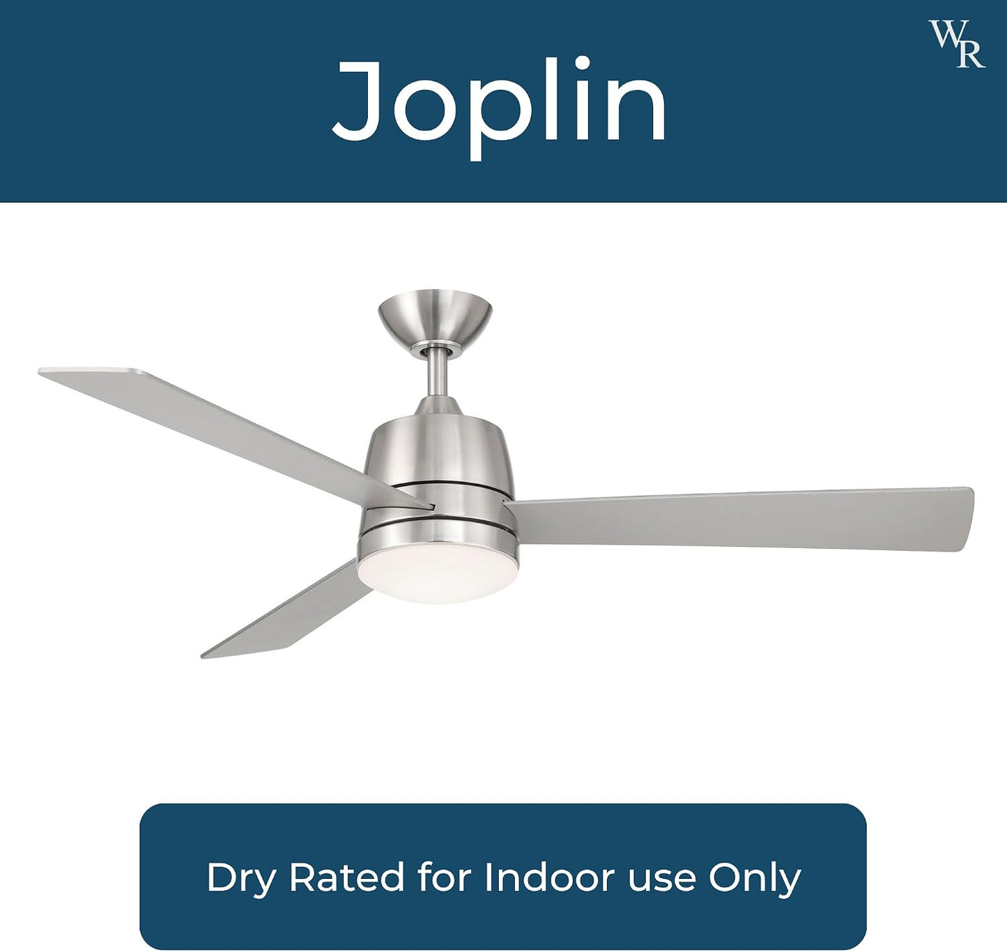 Wind River WR1520N Joplin 52 Inch Indoor Ceiling Fan | 1007 Lumens Integrated LED 3000K | Satin Nickel Finish with Silver Blades | Dual Wall Control | 3 Speed AC Motor | Manual Reverse