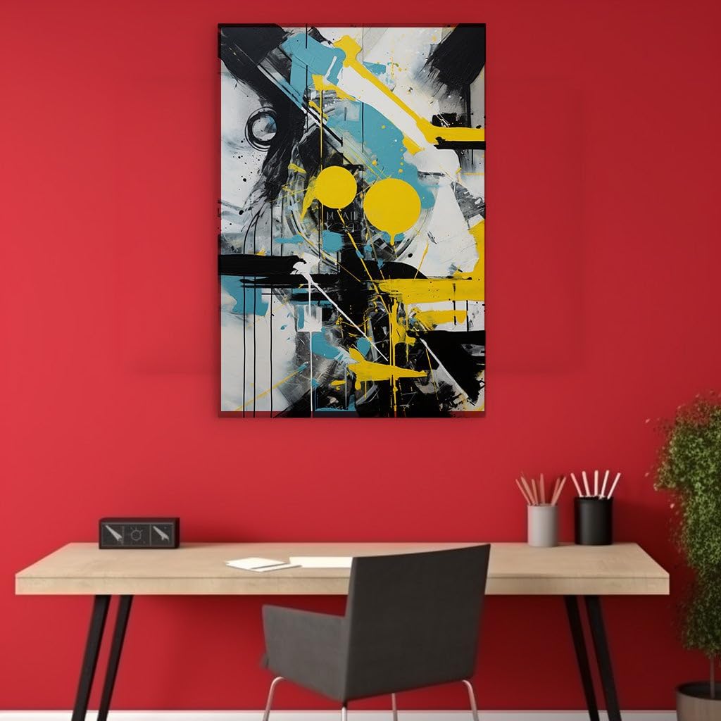Framed wall Art for Lobby. Vivid Abstraction in Motion  Exploring the Bold Fusion of Yellow Accents
