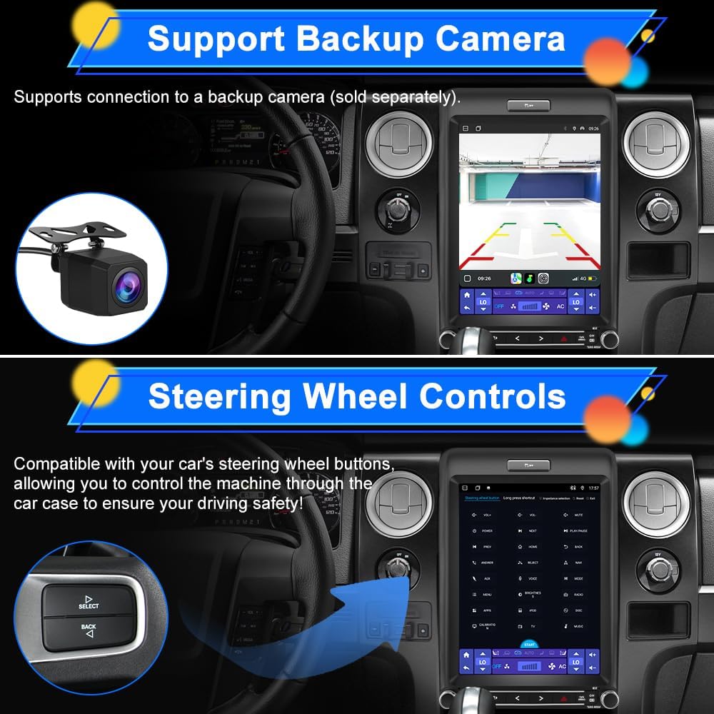 12.1" T-Style Android 15 Car Radio for Ford F150 2013-2014, 8-Core CPU 4GB+64GB with 4G SIM | Wireless Carplay & Android Auto | GPS | WiFi Bluetooth | FM AM RDS | SWC | DSP