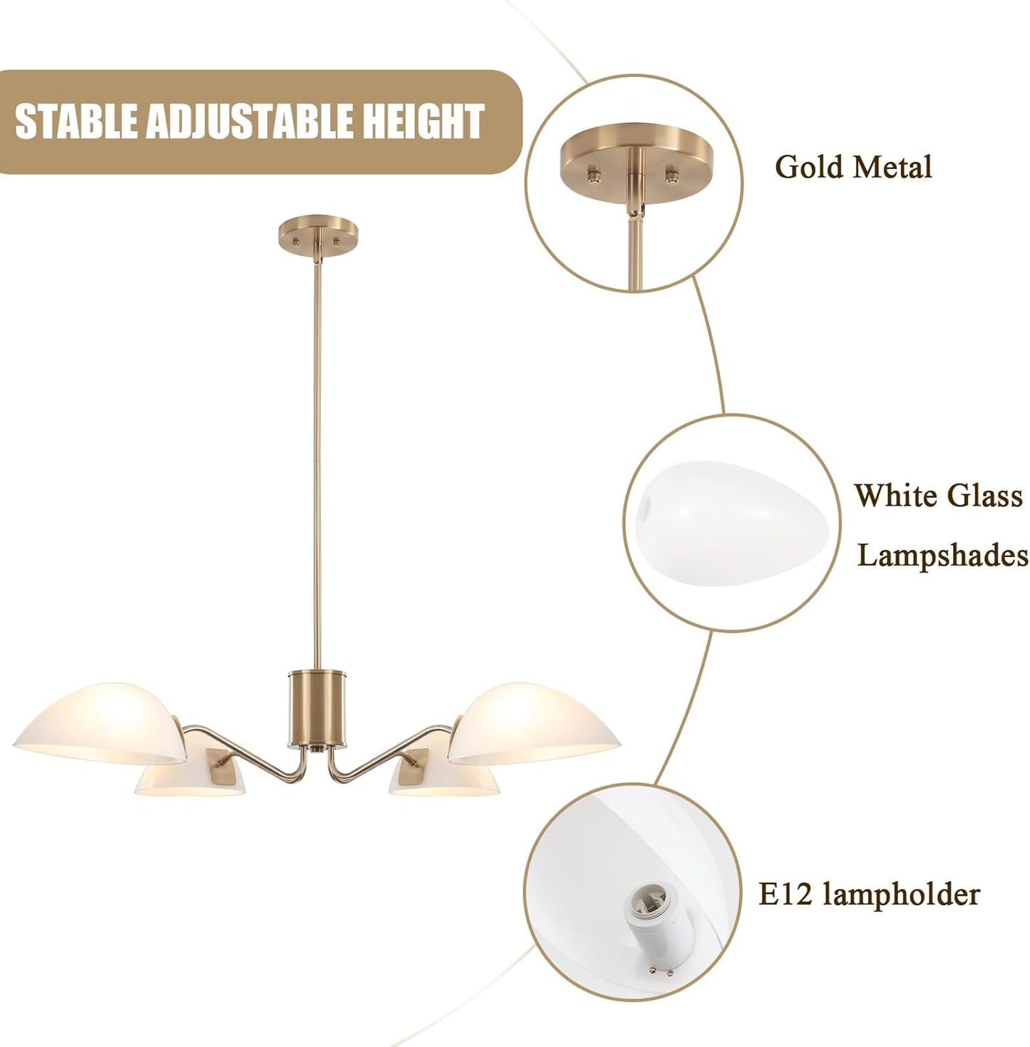 ADSENSTY Gold Chandelier 4 Light Modern Chandelier for Dining Room Gold Pendant Lighting Fixture Glass Shade Ceiling Light fo