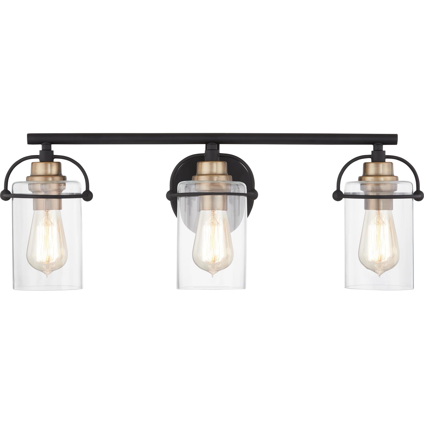 Quoizel Emerson 24" 3-Light Matte Black Vanity Light, Bathroom Lighting Fixture with Clear Glass Shades, Transitional Wall Mount for Over Mirror Matte Black 3-Light