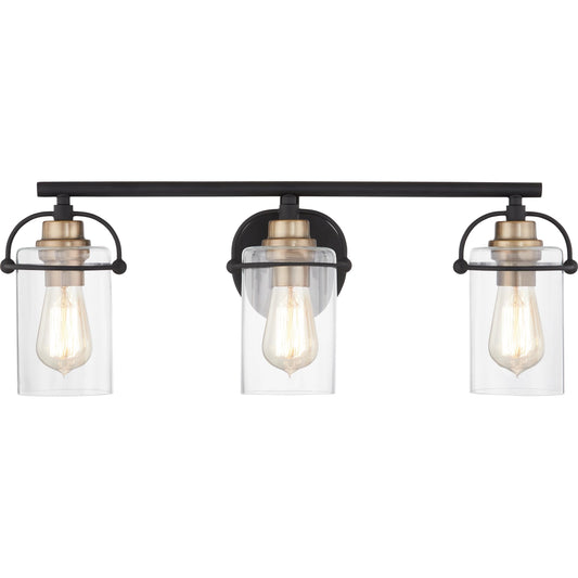 Quoizel Emerson 24" 3-Light Matte Black Vanity Light, Bathroom Lighting Fixture with Clear Glass Shades, Transitional Wall Mount for Over Mirror Matte Black 3-Light