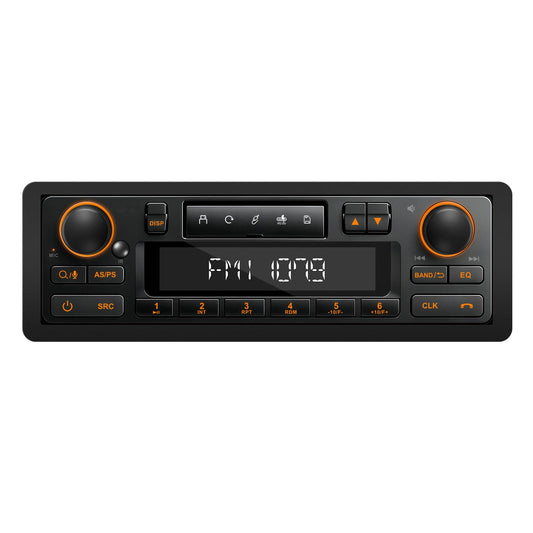 Retro Bluetooth Car Radio System: Single Din European Look Stereo for Classic Vehicles - LCD Display AM FM USB SD AUX USB-C Fast Charge 4-CHN Outputs