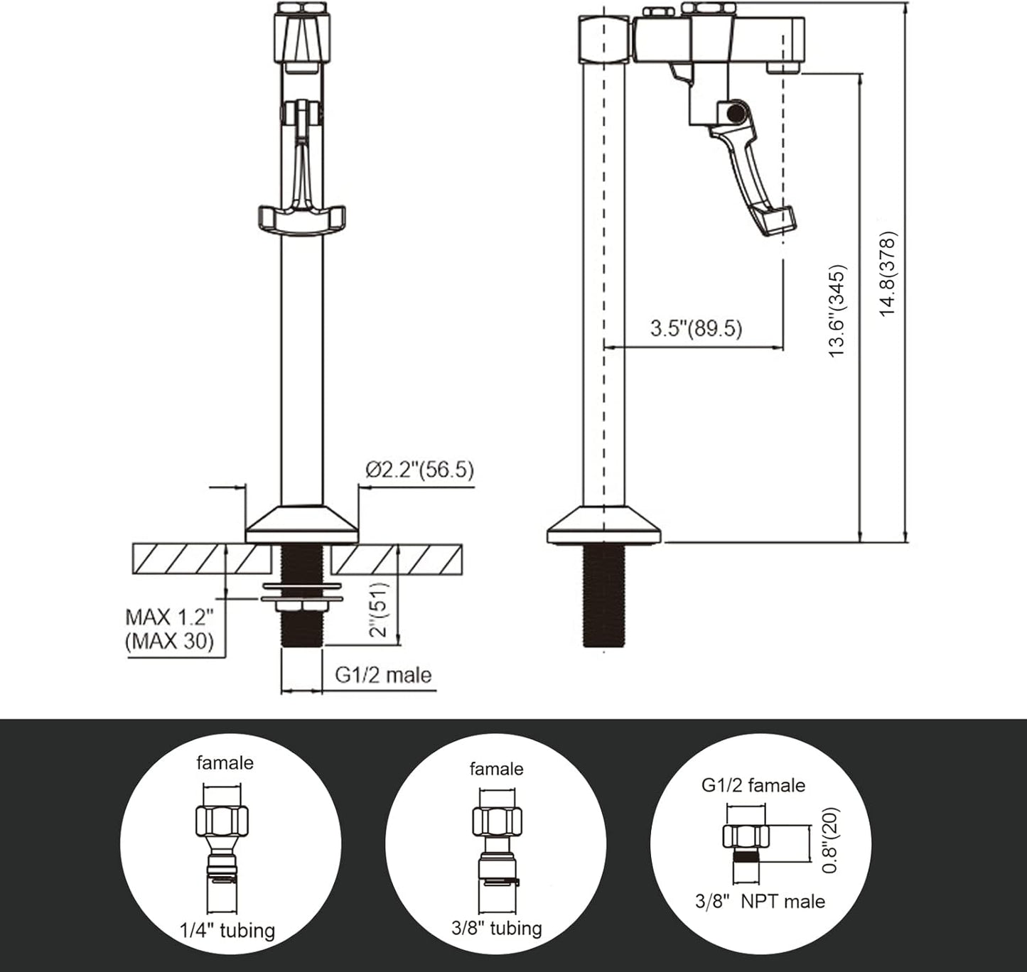 Glass Filler, iVIGA 14' Deck Mount Glass Filler Faucet for Stainless Steel Glass Filling Station Water Station with G1/2' Male Shank Pedestal and