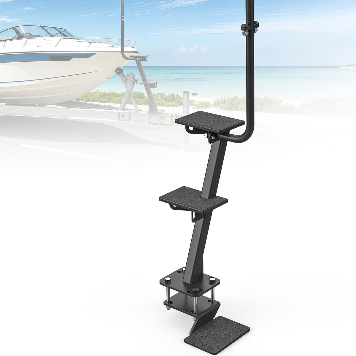 Heavy Duty Boat Trailer Steps, Fits 3"x3", 4"x4" & 3"x5", 880 lb Capacity Front-mounted Boat Trailer Steps 1