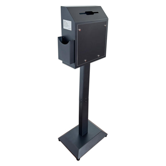 Suggestion Box with Stand, Floor Standing Metal Locking Ballot Collection Safe Box for Voting, Charity, Donation, Church, Election, Hospital Feedback, and Car Rental Key Return, Black