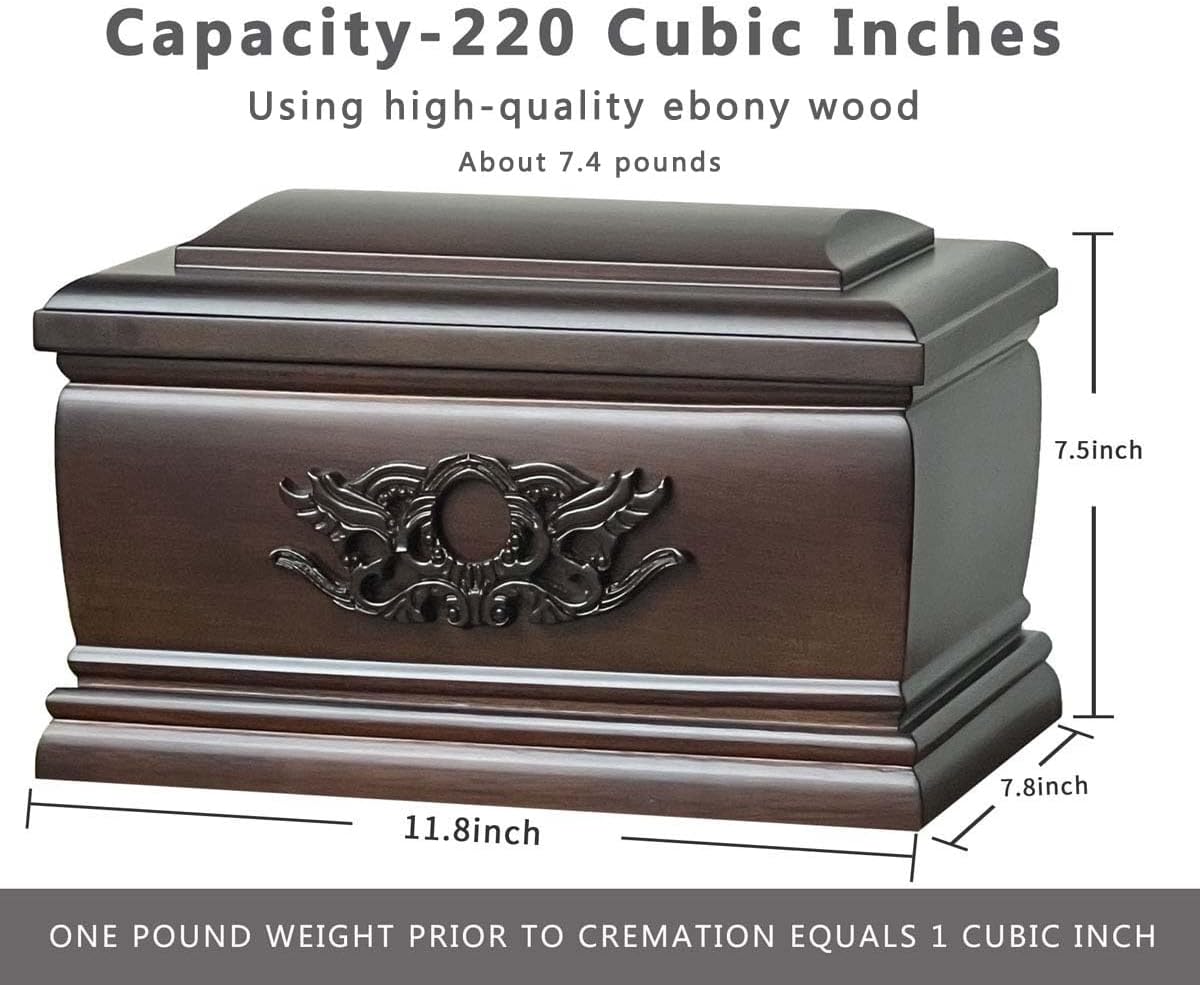 Solid Wood Urns Ebony for Human Ashes Adult Male Female, Large Burial Funeral Urns for Ashes, Holds Up to 220 LBS