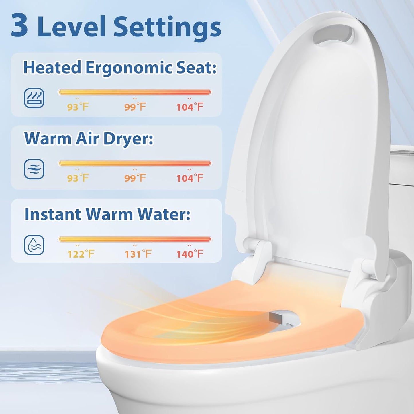 R FLORY Electric Bidet Toilet Seat Elongated Heated Toilet Seat with Bidet Slow Close Lid, Remote Control, Air Pump Flushing, Adjustable Self-Clean Nozzle, Instant Warm Water, Air Dryer, Night Light White