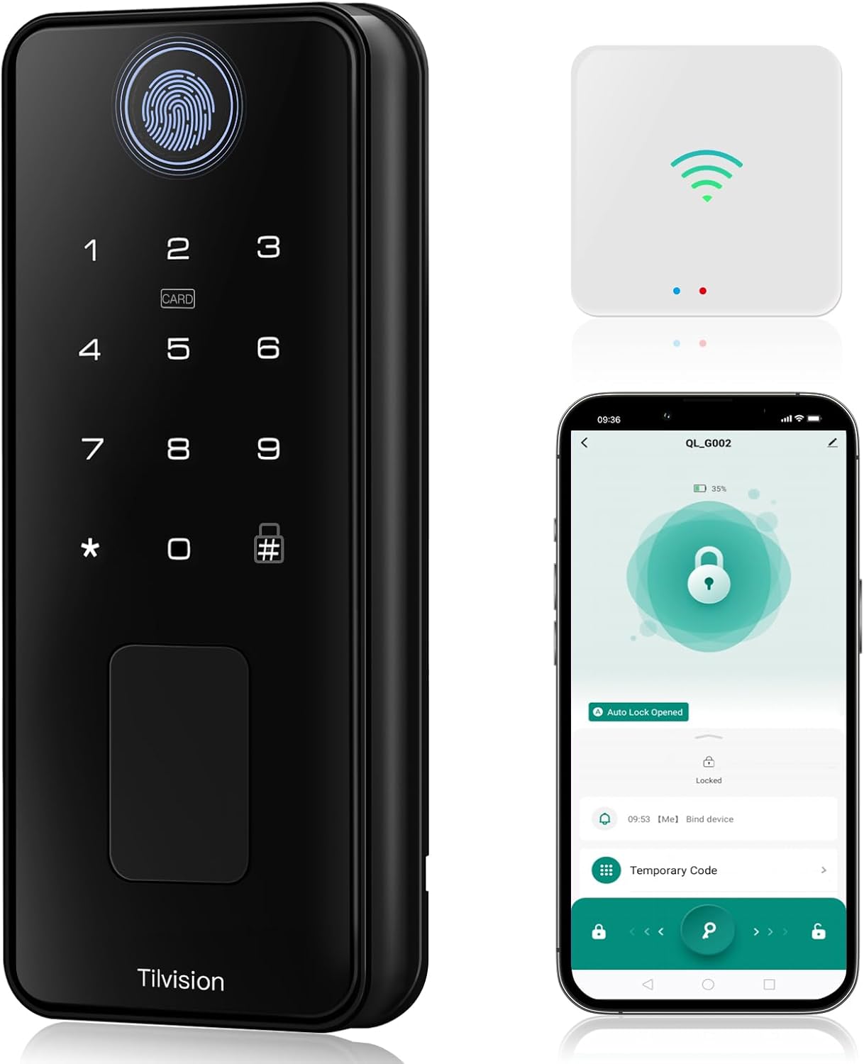 Tilvision WiFi Smart Door Lock,Keyless Entry Deadbolt with App Control, Gateway, Touchscreen Keypad - Auto Lock & IP65 Waterproof - Fingerprint Door