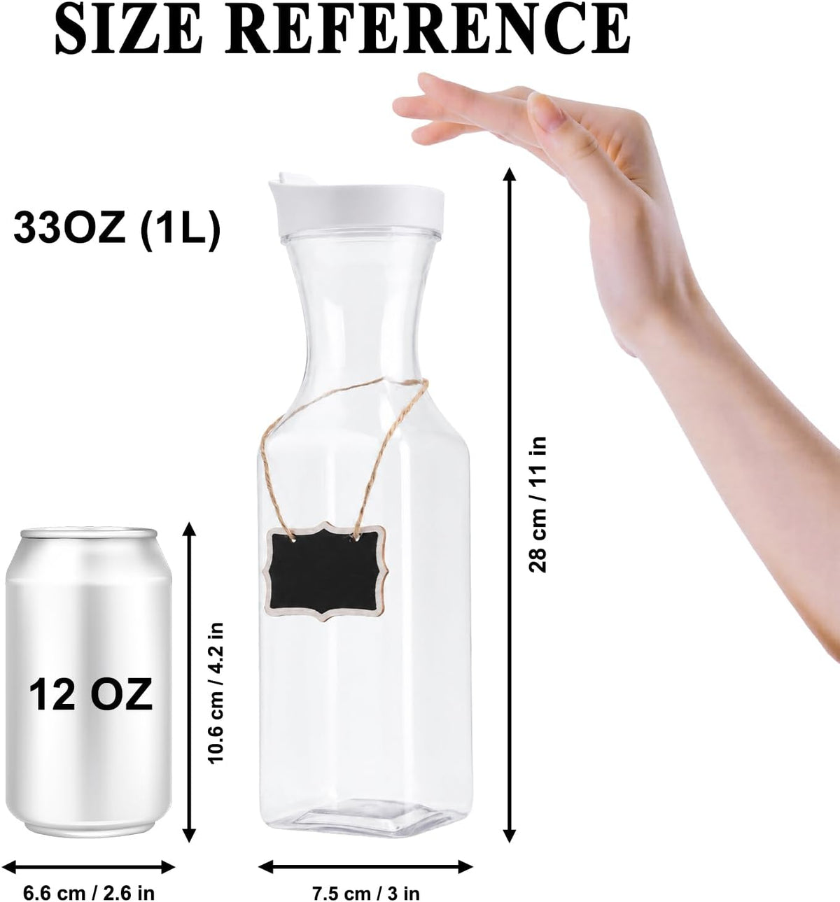 OBKJJ 36-PCS 33oz Plastic Carafe with Lid – Clear Water Pitcher, Juice Container for Refrigerator, Mimosa Bar & Parties