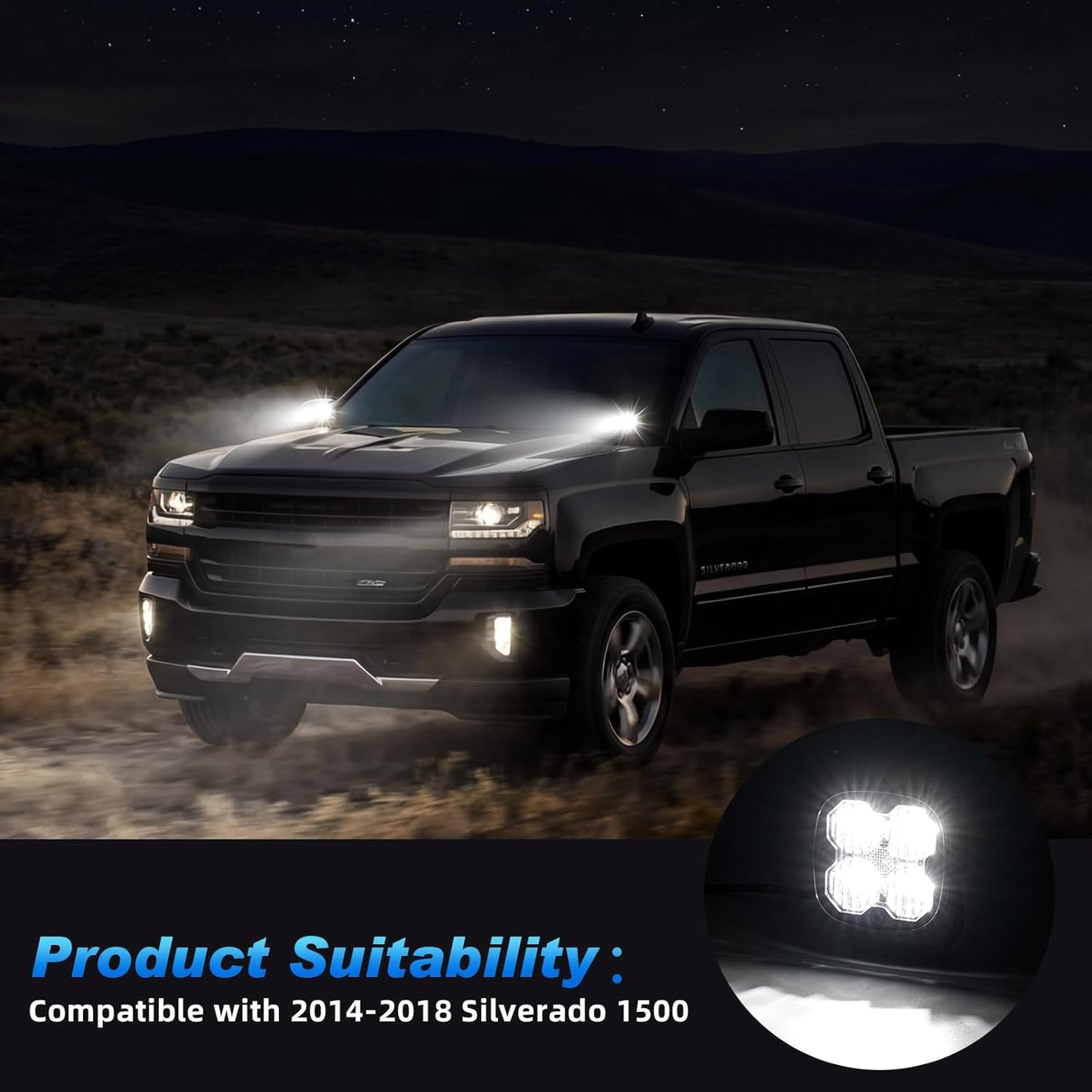 3 Inch LED Ditch Lights for 2014-2019 Silverado 1500, with A-Pillar Brackets Wiring Harness Combo Kits, 40W Spot Flood Offroad LED Lights Bar Pods White Yellow Lihgt, Pair C| Ditch Lights | 2014-2019 Silverado 1500