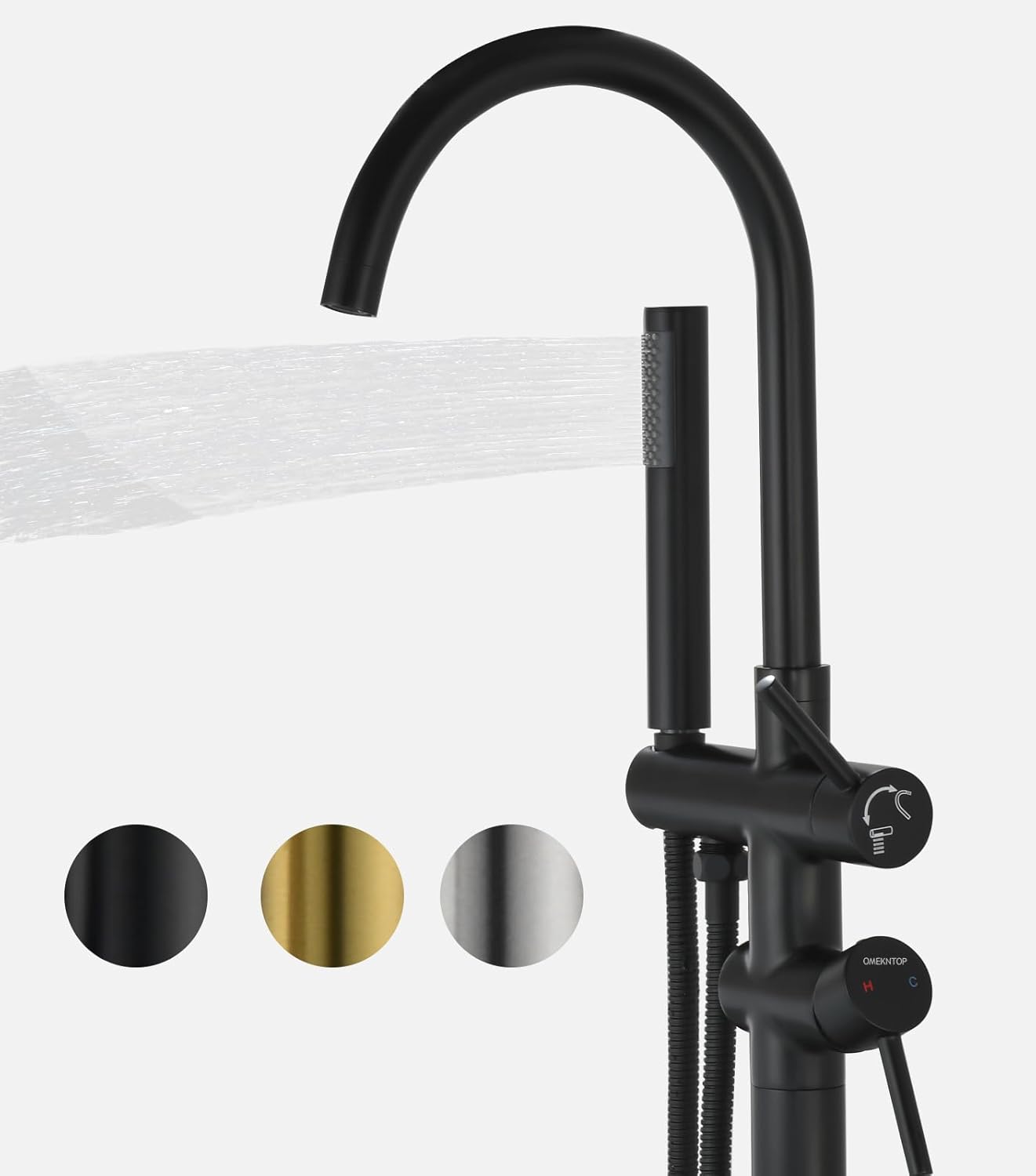 Black Freestanding Tub Filler Freestanding with Handheld Shower