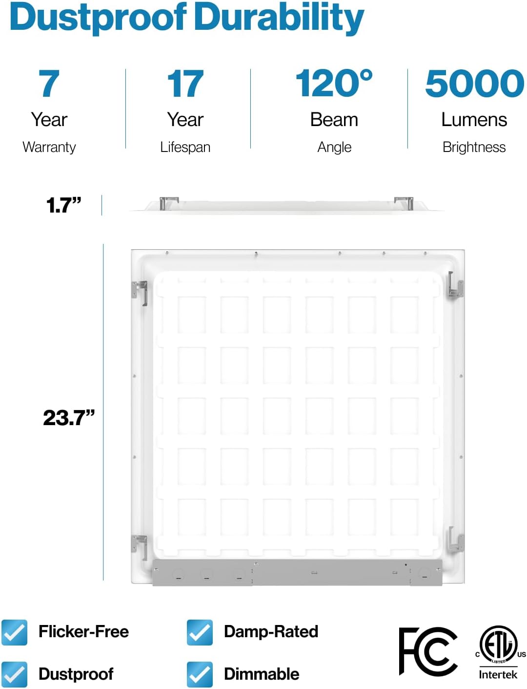 5 Pack 2x2 LED Flat Panel Light, Dual Selectable CCT 3000K/4000K/5000K & Wattage 30W/35W/40W, 4000/4500/5000 Lumens, Dimmable 0-10V, Back-Lit Drop