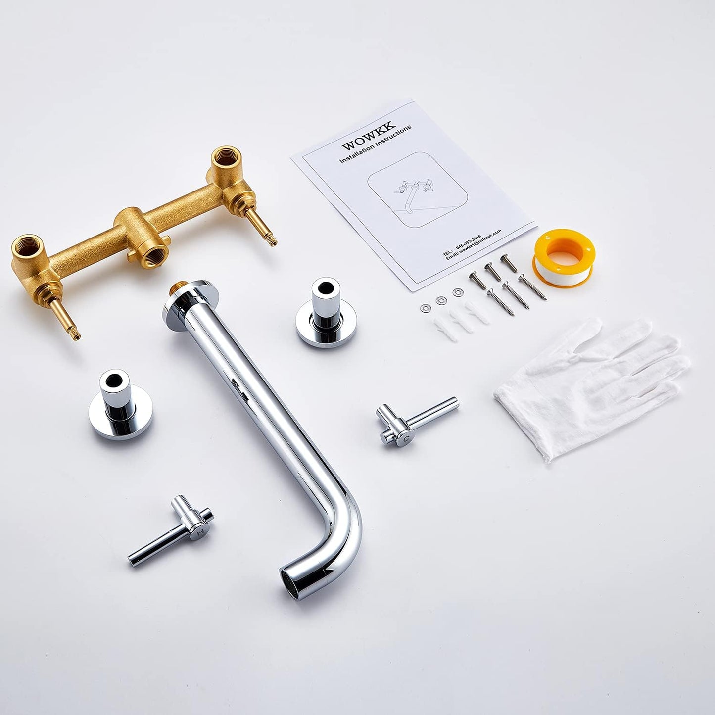 Wowkk Tub Filler Wall Mount Tub Faucet Chrome Brass Bathroom Bathtub Faucets with 2 Handles (Chrome)