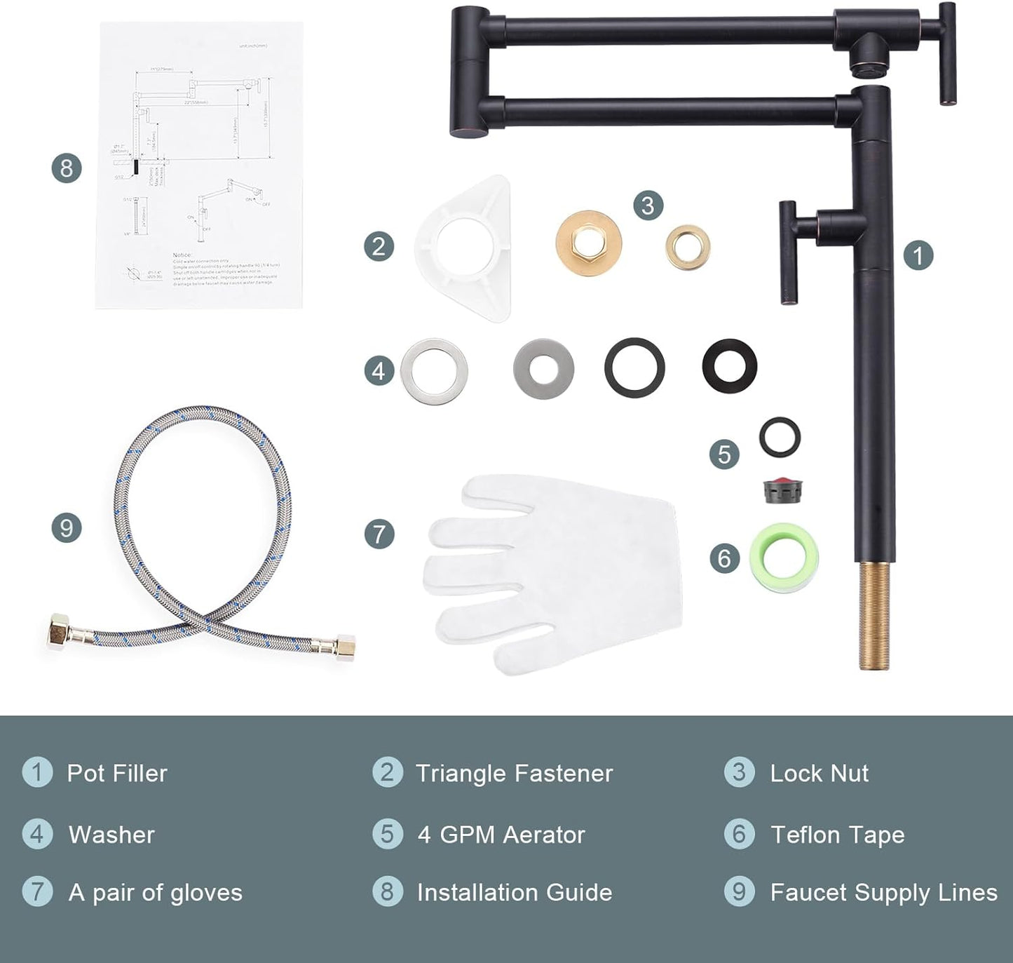 Pot Filler Faucet for Kitchen Sink, Deck Mount Pot Faucets Over Stove, Solid Brass Folding Pot Filler Faucet, Oil Rubbed Bronze Kitchen Pot Faucet