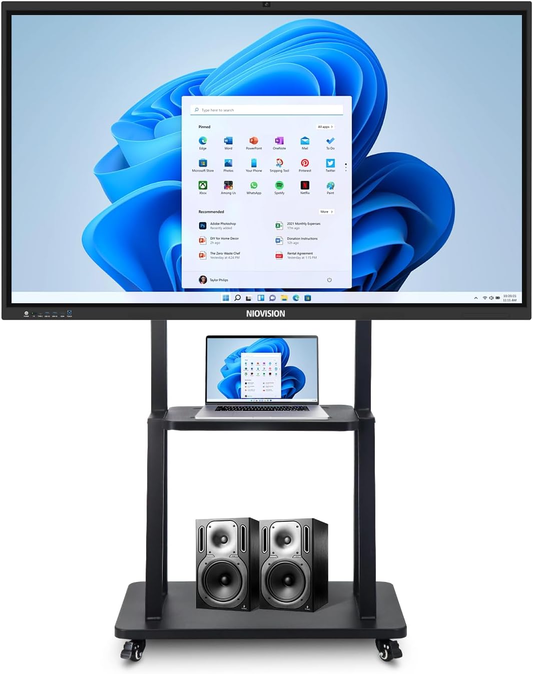 Portable Rolling TV Stand for Smart Whiteboard 32'-75' Outdoor Movable Monitor Cart with Four Lockable Wheel, (Minor Cosmetic Damage)