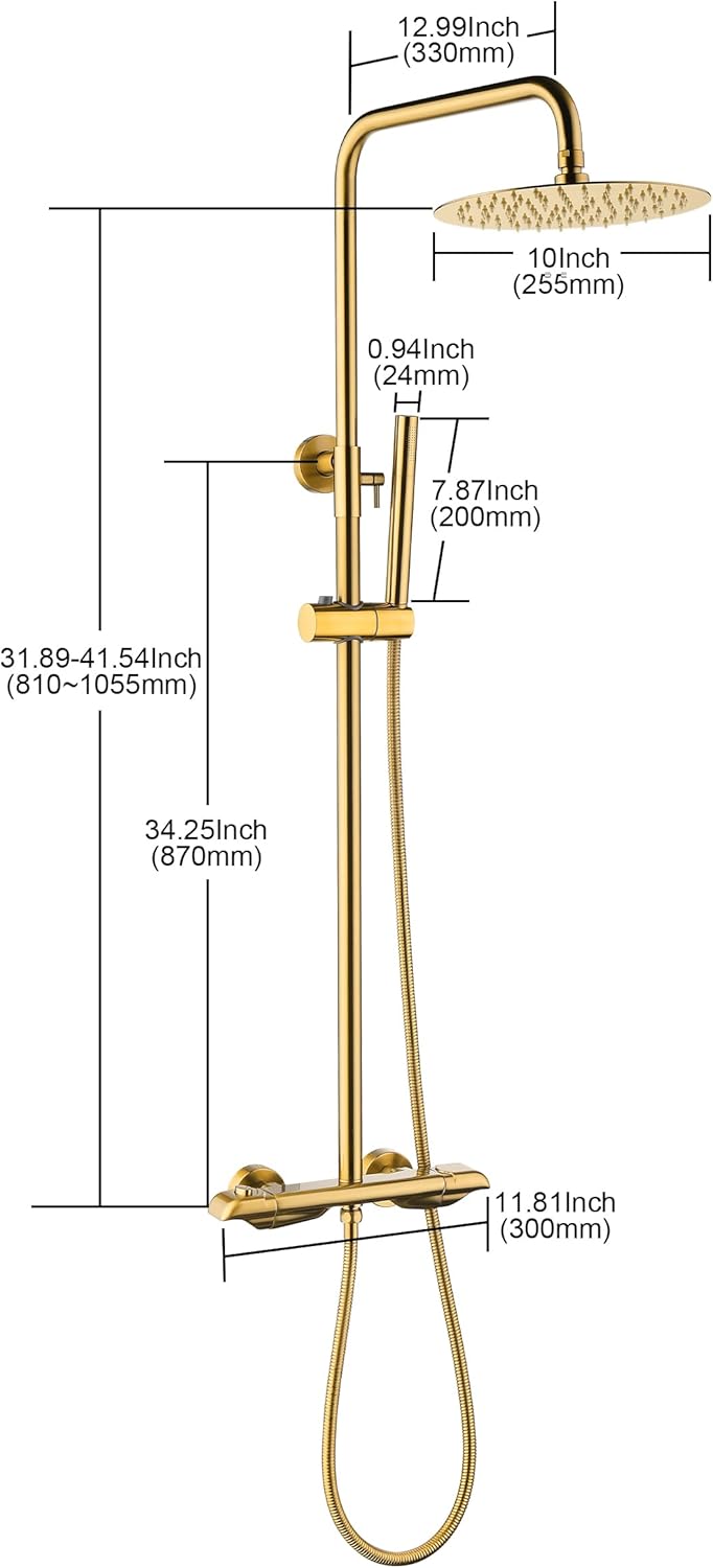 QISHENG Thermostatic Exposed Gold Shower System Wall-mounted Exposed Shower System Exposed Shower Faucets Sets