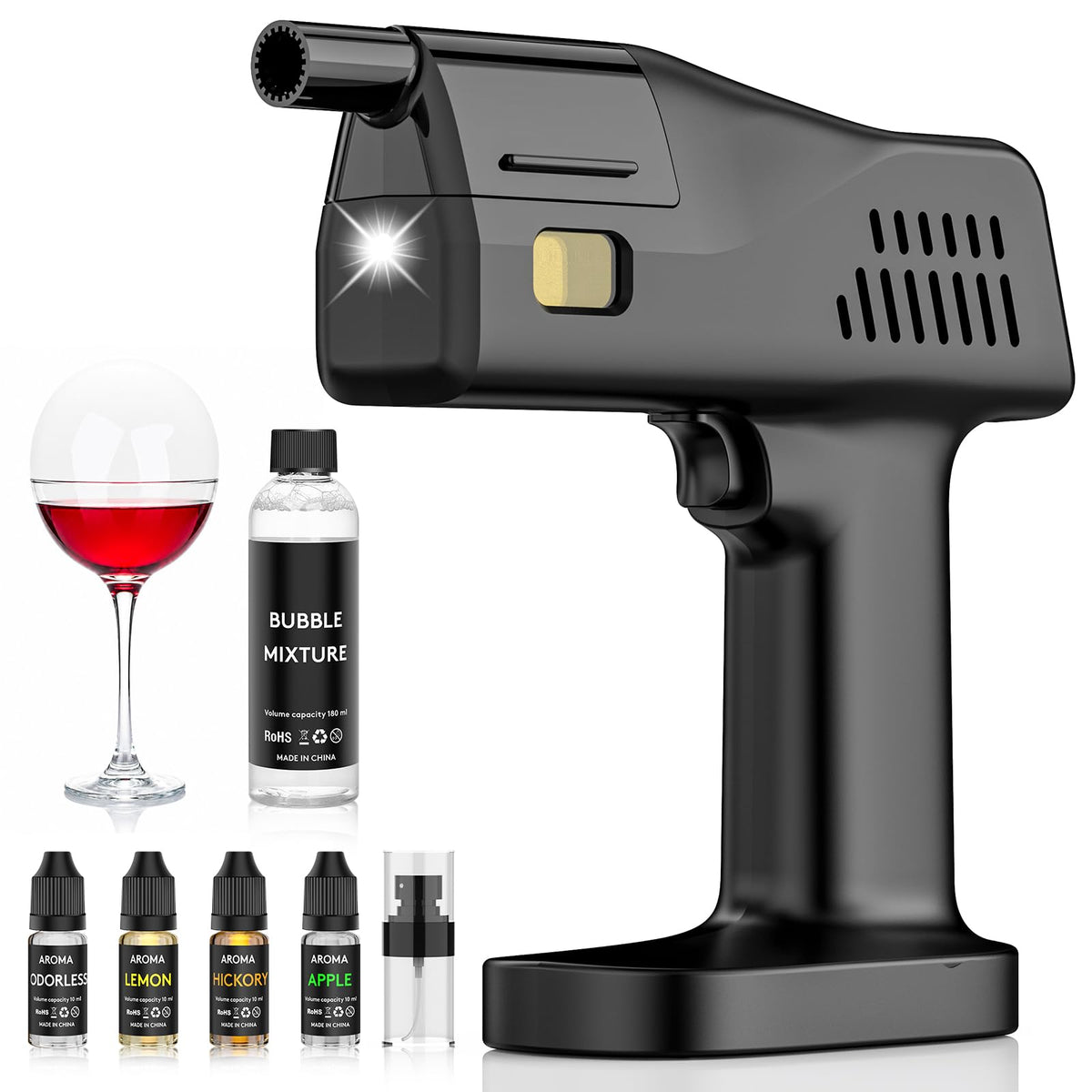 Cocktail Smoke Bubble Gun, Edible Bubbles & 4 Oils, Bartender Gift