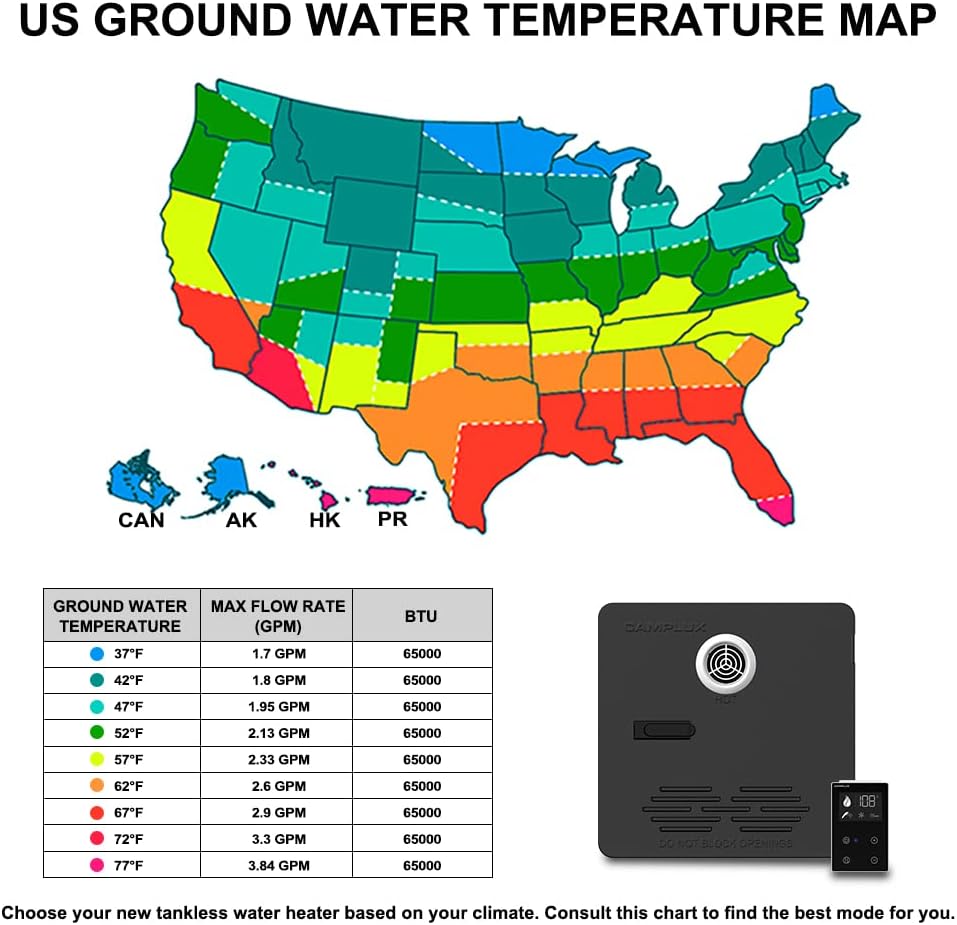 RV Tankless Water Heater, Camplux RV Hot Water Heaters with Door, Max 3.9 GPM, Remote Control Included (Black)