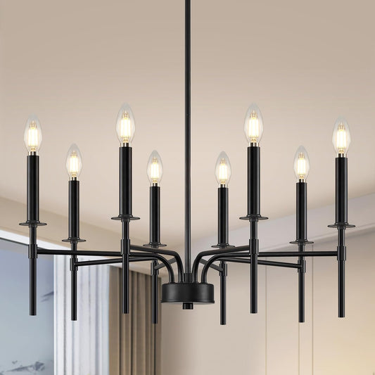 ZUYURT 8 Light Black Chandelier Light Fixture,Modern Farmhouse Dining Room Chandeliers,Matte Metal Candle Ceiling Chandelier Lighting Fixtures for